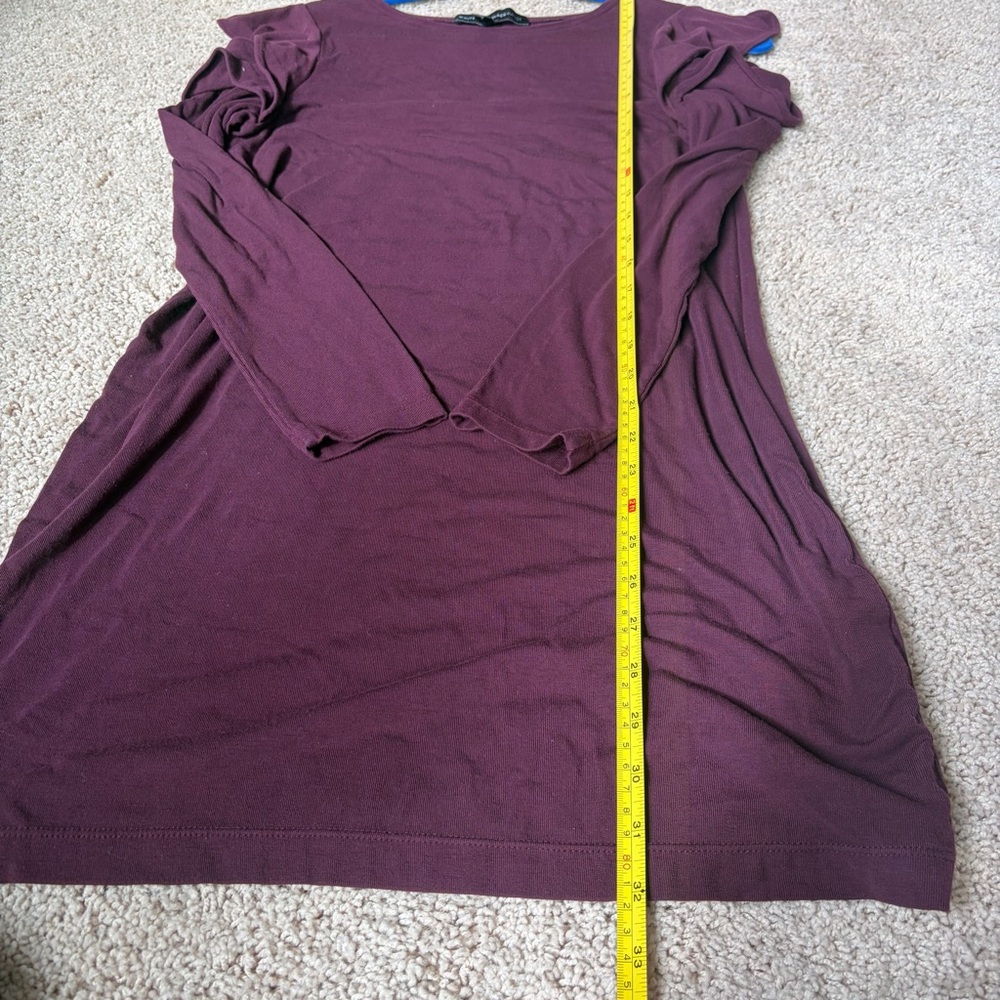 White House Black Market Long-Sleeve Ruffle Cold Shoulder Dress Cabernet Sz SP - Picture 10 of 13